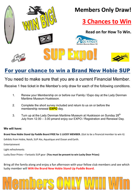 WIN a Brand New Hobie SUP at our Membership Renewal SUP Expo.